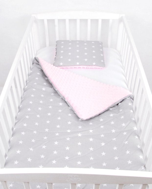 BABYLUX Babydecke Krabbeldecke MINKY Decke 75x100 cm mit Kissen 4K. Rosa + Stern