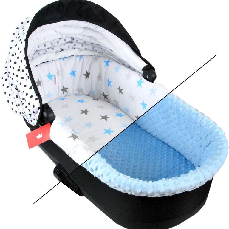 BABYLUX Nestchen für Kinderwagen BABYWANNE Matratze 2Tlg Set W4 - Blau + Sterne