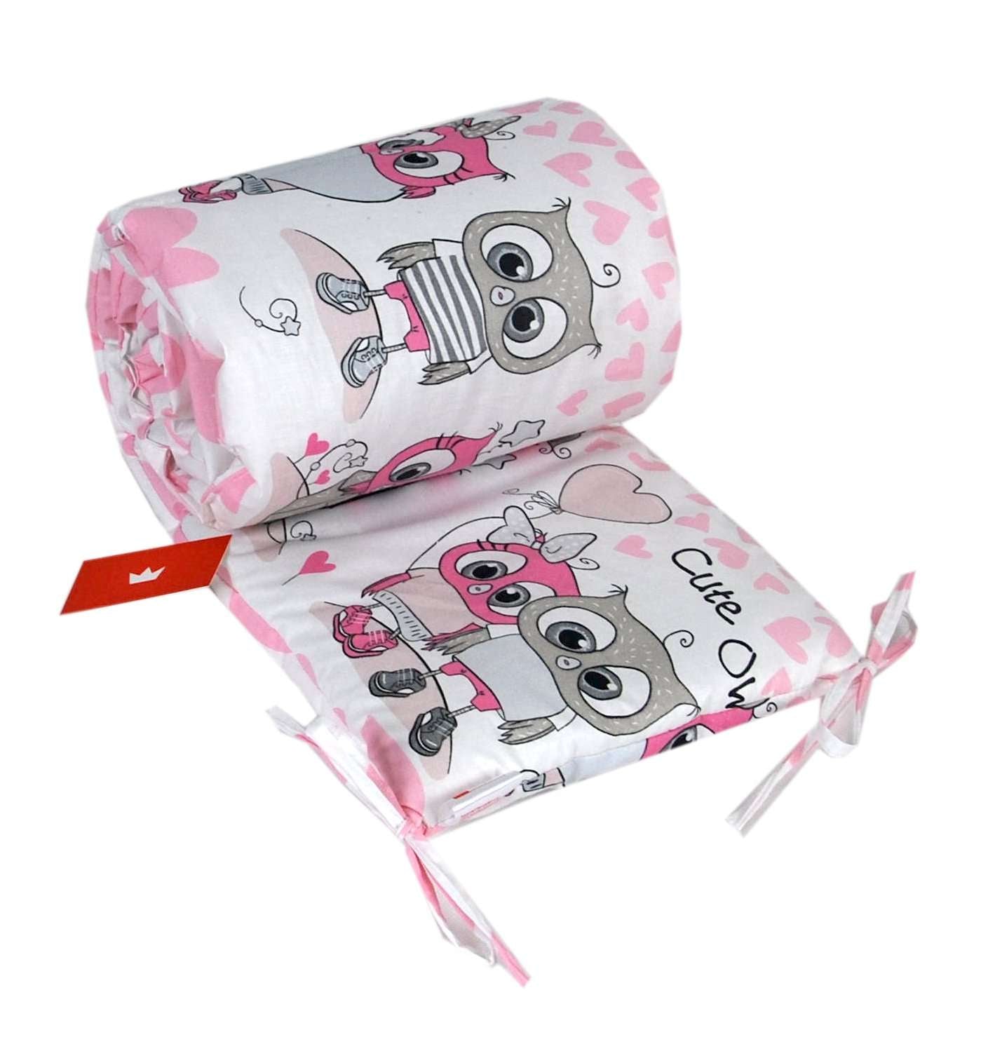 BABYLUX Bettumrandung NESTCHEN mit Kopfschutz 210 x 30 cm 103. Eule Rosa
