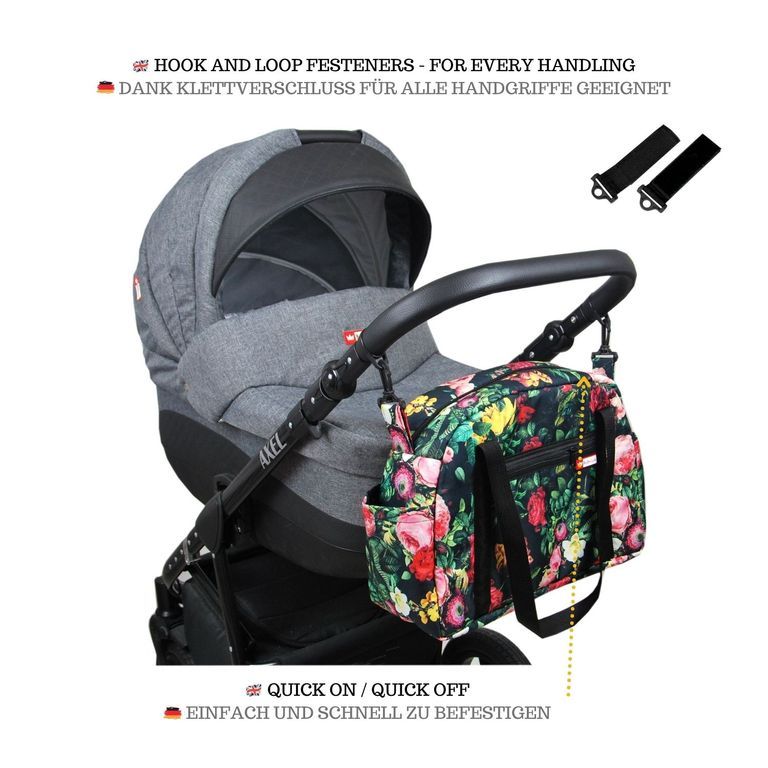 BabyLux Wickeltasche COLORFUL Kinderwagen Buggy Große 76. Schwarz + Rosa