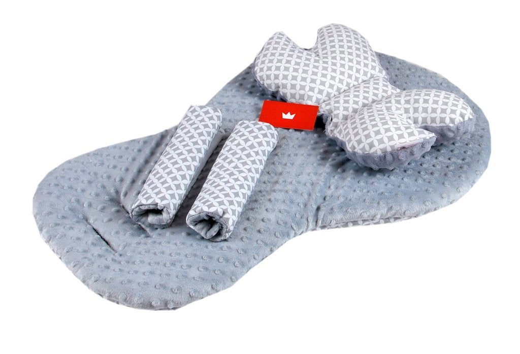 BABYLUX Kinderwagen 3 TLG SITZAUFLAGE Kissen Gurtschoner 5. Grau + Maroko