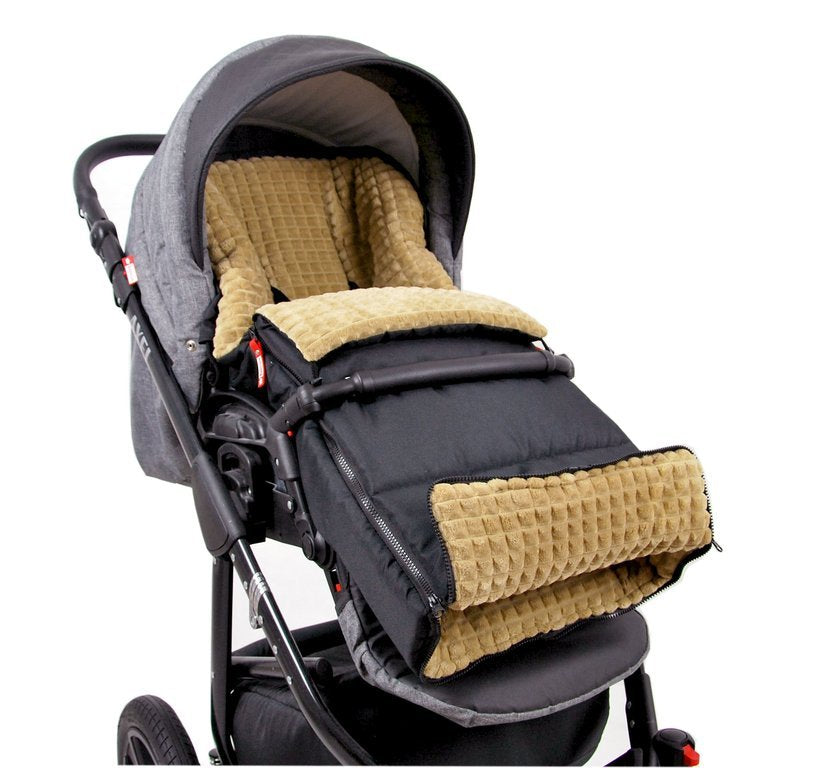 BABYLUX Fußsack 90cm MINKY Kinderwagen Buggy Schwarz + Beige + Handmuff