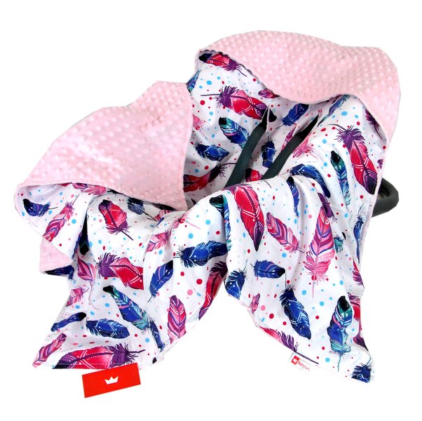 BabyLux EINSCHLAGDECKE 90x90 cm Babyschale Minky Decke 9. Rosa + Feder
