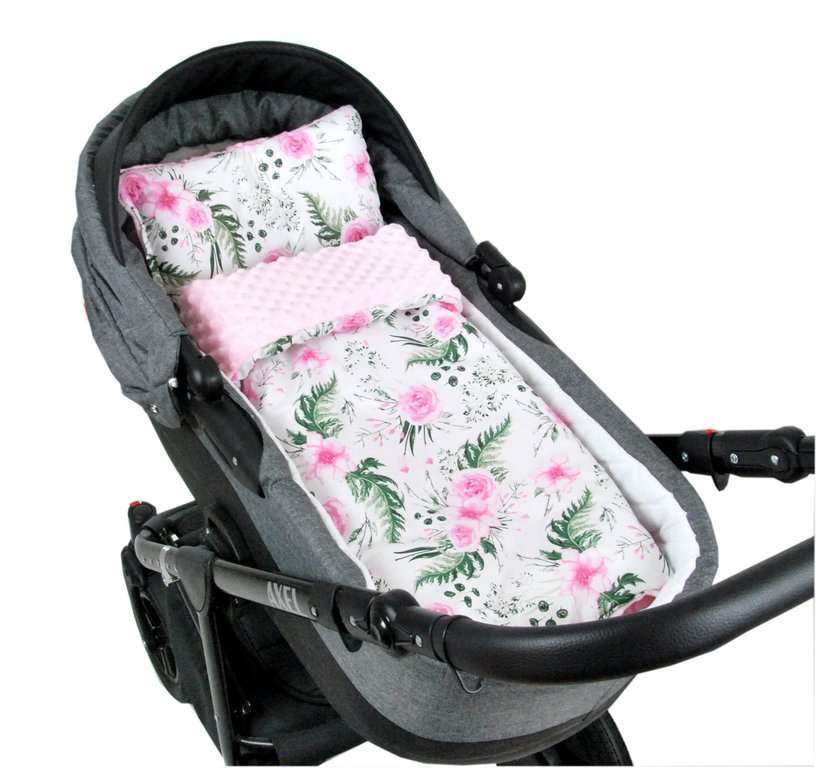BABYLUX Babydecke MINKY PLÜSCH Kinderwagen 75x60cm MP110 - Rosa + Blumen