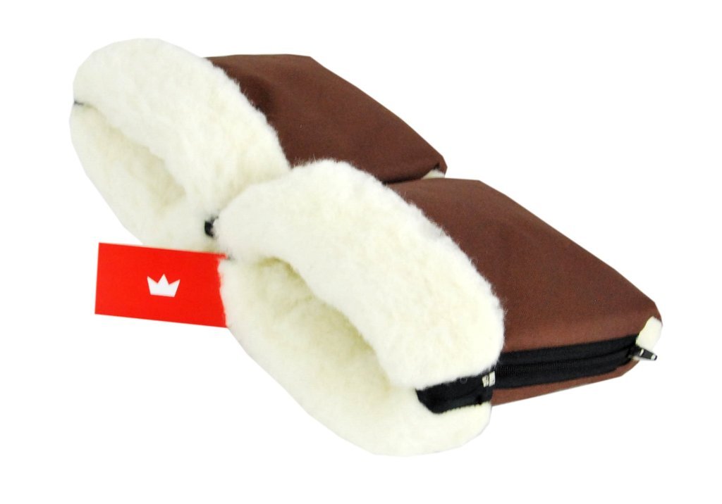 BabyLux Handmuff für Kinderwagen MUFF Reißverschluss MR15 Braun + Wolle