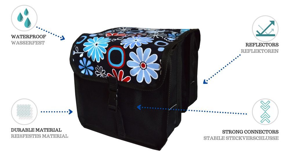 FAHRRADTASCHE Fahrrad 14-20'' Kinder Satteltasche Doppel 2. Mini - Blumen