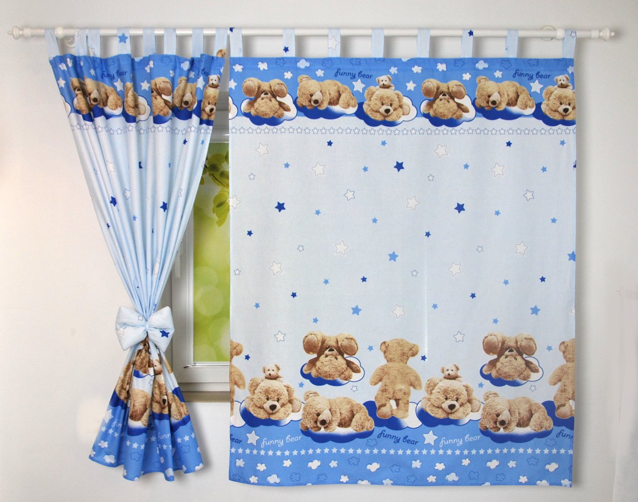 BABYLUX Kinderzimmer VORHÄNGE mit Schlaufen 86. Funy Bear Blau