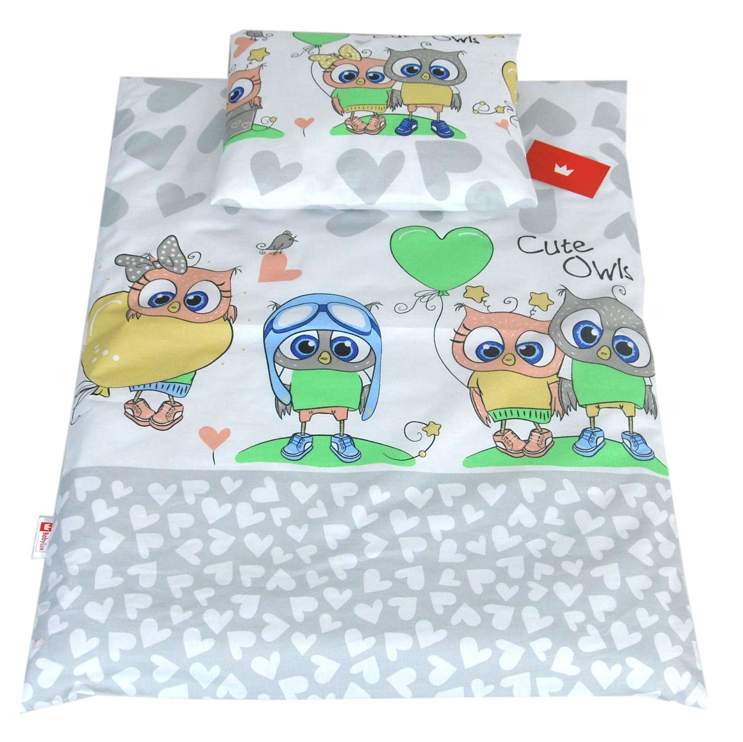 BABYLUX 2 tlg. Set Bezug für Kinderwagen Bettwäsche 60x78cm 101. Eule Grau