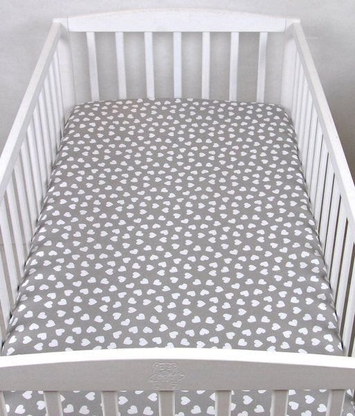 BABYLUX Spannbetttuch 60x120 / 70x140 cm Baby SPANNBETTLAKEN Kinderbett 95. Herzen Grau