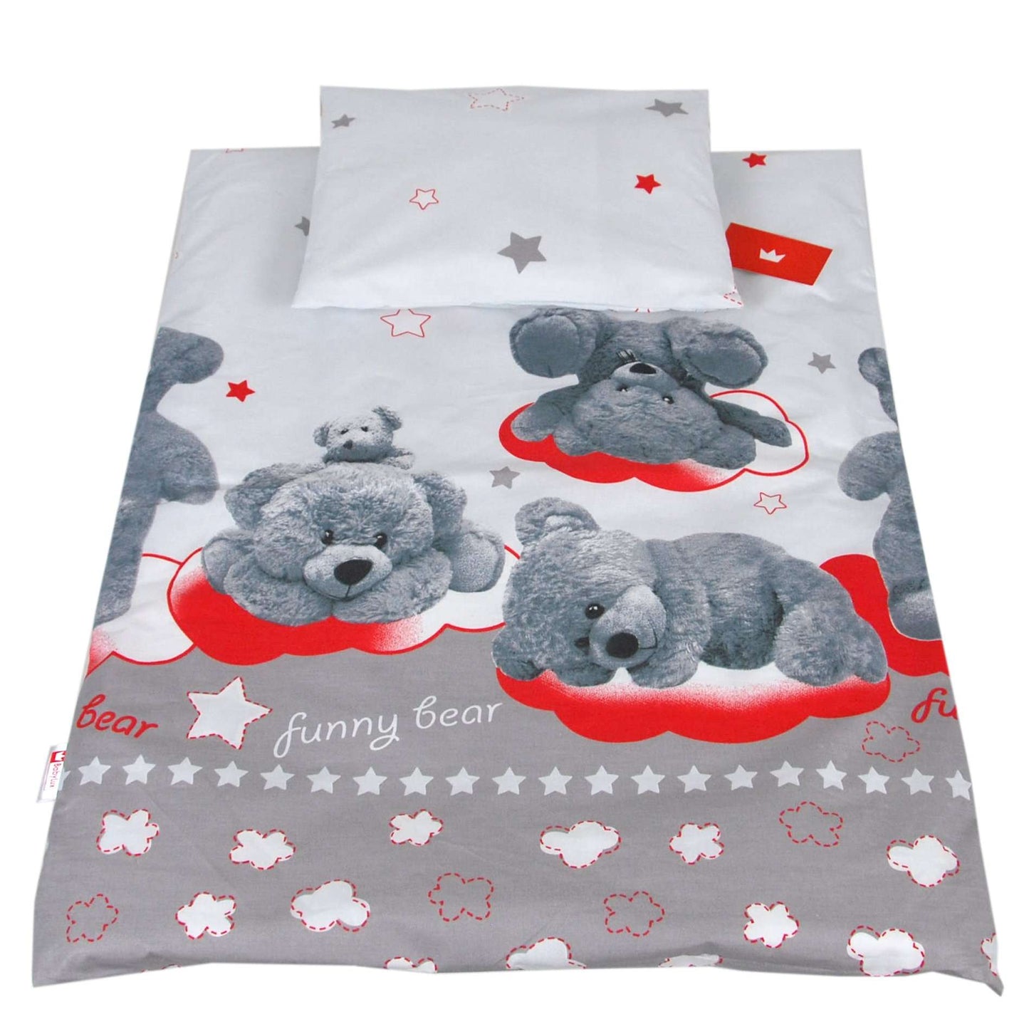 BABYLUX 2 tlg. Set Bezug für Kinderwagen Bettwäsche 60x78cm 89. Grau Bär