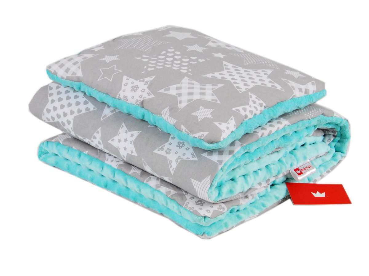 BABYLUX Babydecke Krabbeldecke MINKY Decke 75x100 cm mit Kissen 1K. Minze + Ster