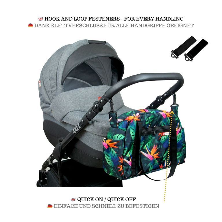 BabyLux Wickeltasche COLORFUL Kinderwagen Buggy Große 82. Schwarz + Tropic