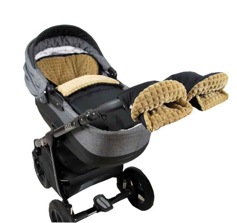 BABYLUX Fußsack 90cm MINKY Kinderwagen Buggy Schwarz + Beige + Handmuff