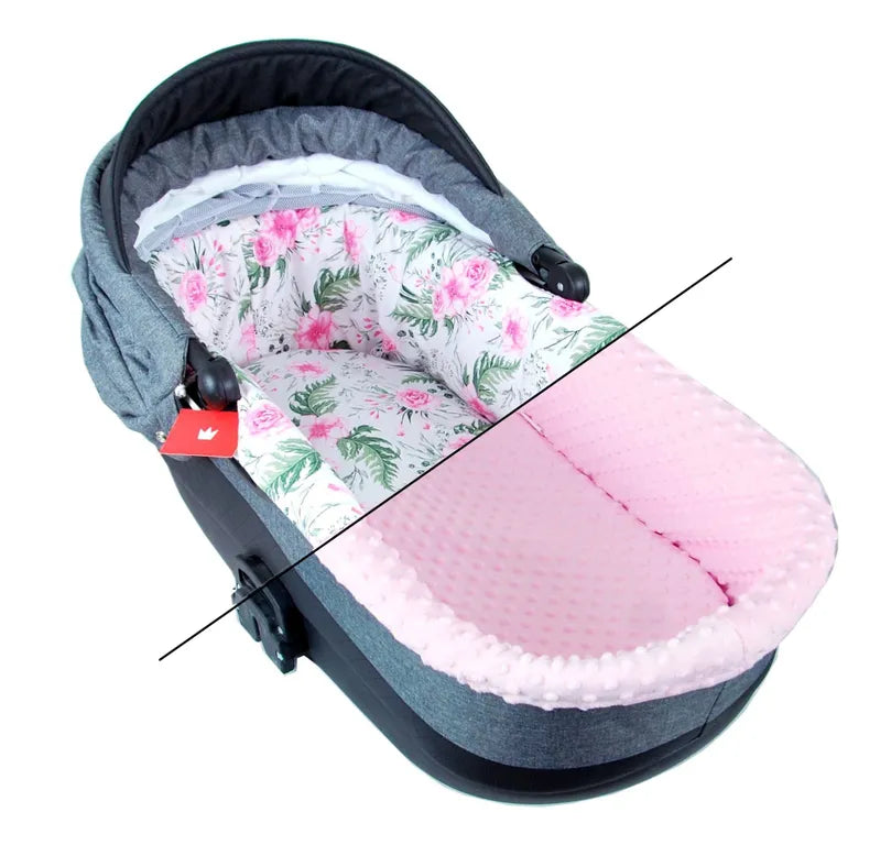 BABYLUX Nestchen für Kinderwagen BABYWANNE Matratze 2Tlg Set W13 Rosa + Blumen