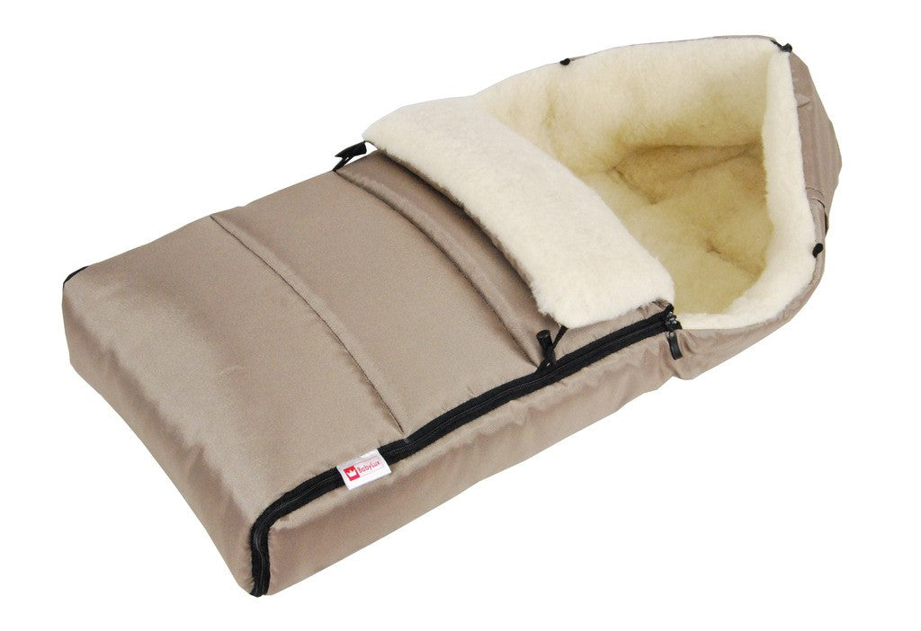 BABYLUX Fußsack LAMMWOLLE 90cm Winterfußsack Kinderwagen Babyschale KHAKI