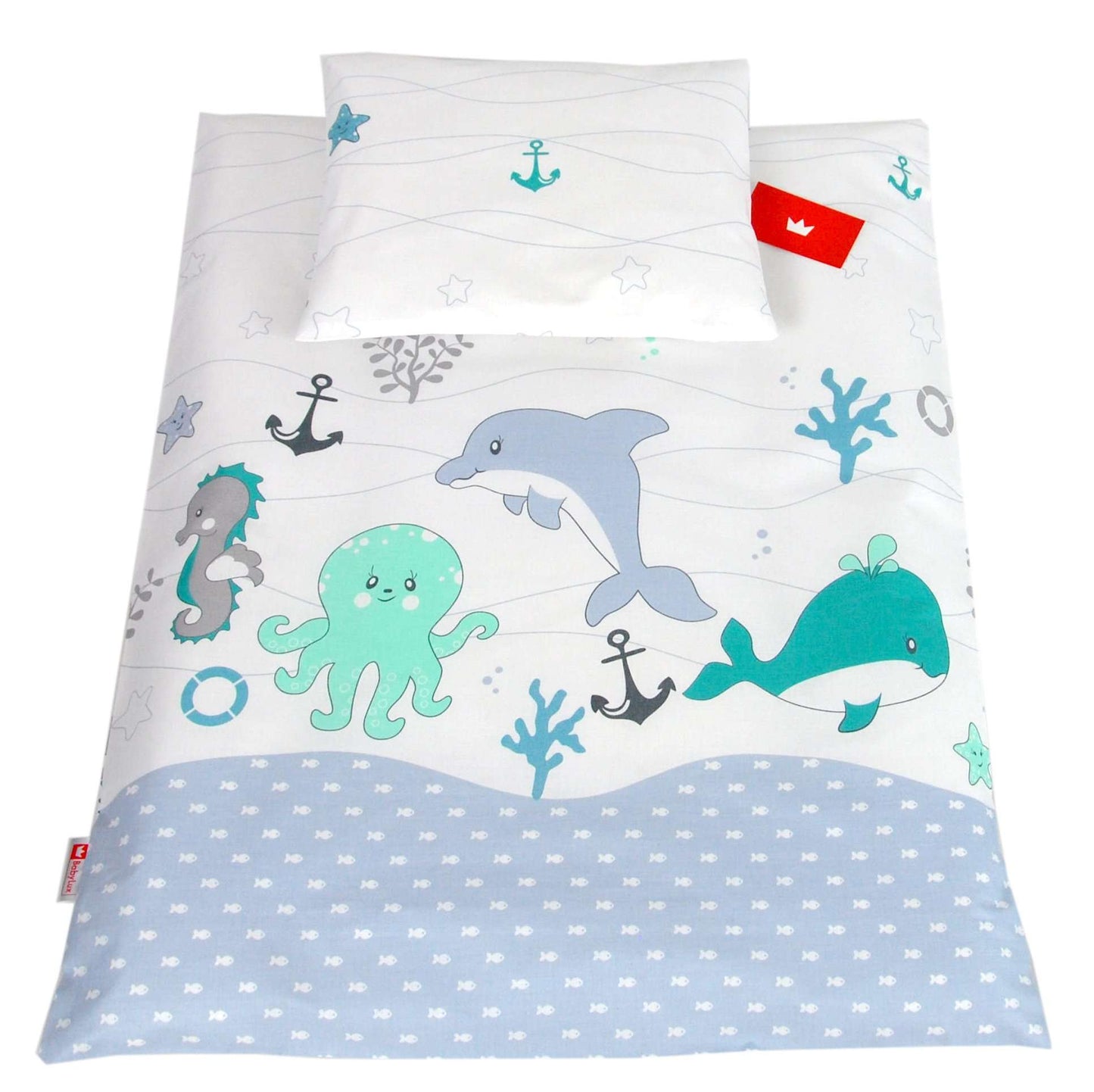 BABYLUX 2 tlg. Set Bezug für Kinderwagen Bettwäsche 60x78cm 73. Fische Grün