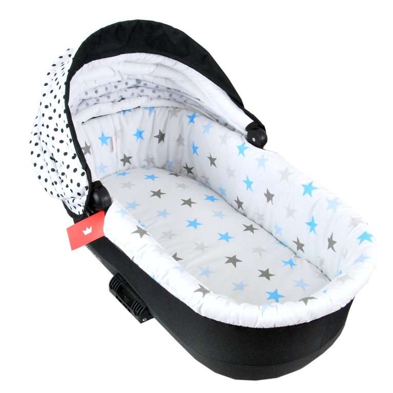 BABYLUX Nestchen für Kinderwagen BABYWANNE Matratze 2Tlg Set W4 - Blau + Sterne