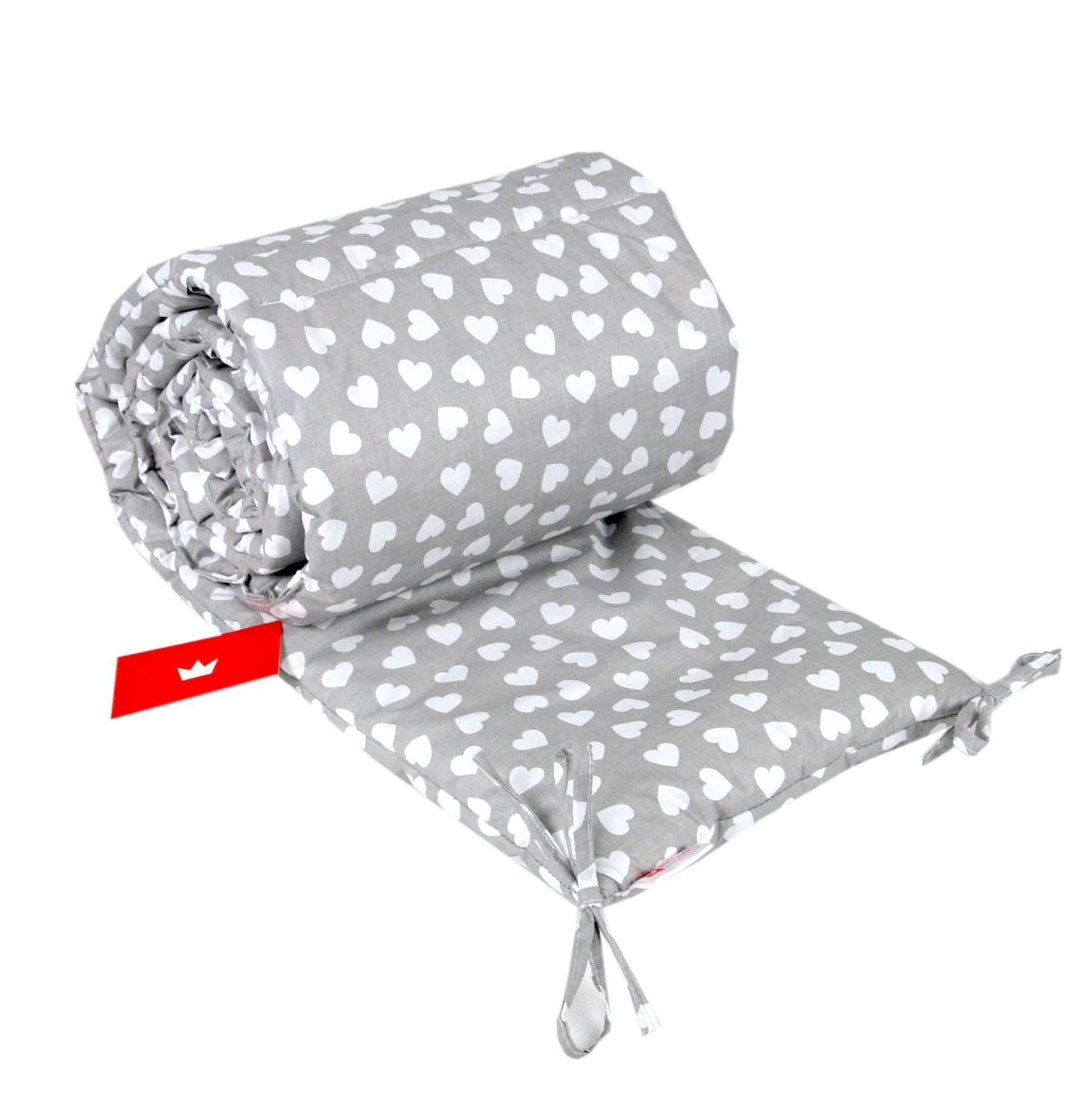 BABYLUX Bettumrandung NESTCHEN mit Kopfschutz 210 x 30 cm 95. Herzen Grau