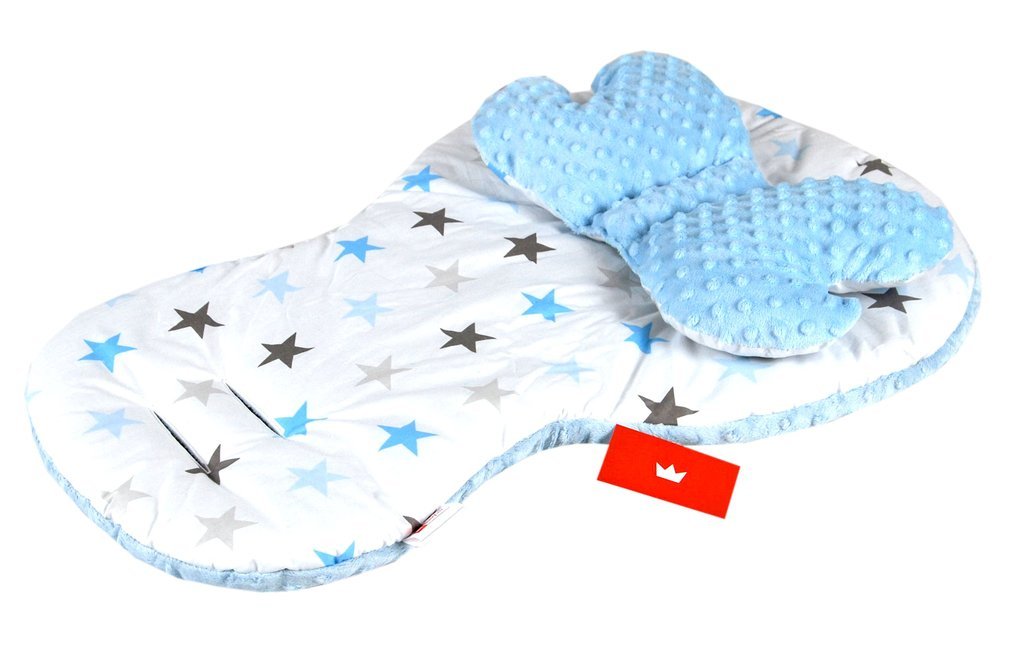 BABYLUX Kinderwagen 3 TLG SITZAUFLAGE Kissen Gurtschoner 4. Blau + Sterne
