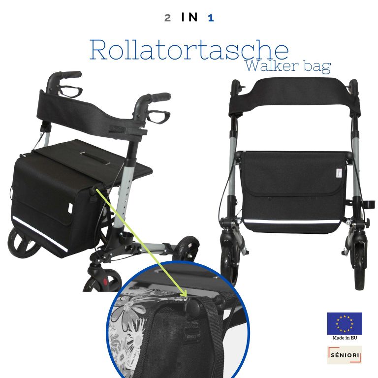 SENIORI Rollator / Rollstuhl Tasche Rollatortasche Rollstuhltasche 2. Schwarz_classic