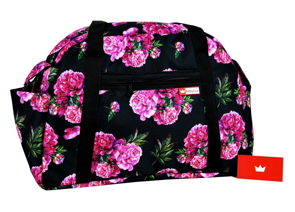 BabyLux Wickeltasche COLORFUL Kinderwagen Buggy Große 77. Schwarz + Päonien