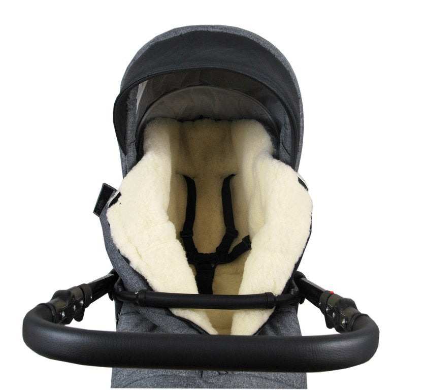 BABYLUX Winterfußsack MUMIE 110cm Kinderwagen Fußsack LAMMWOLLE 55. LEIN Grau