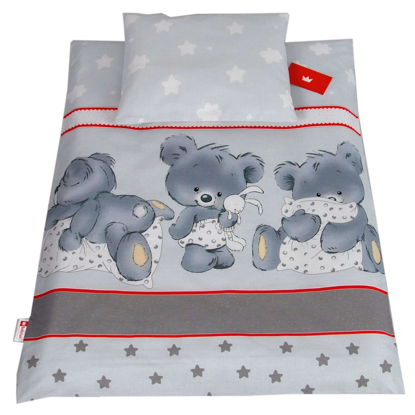 BABYLUX 2 tlg. Set Bezug für Kinderwagen Bettwäsche 60x78cm 79. Bäre Grau