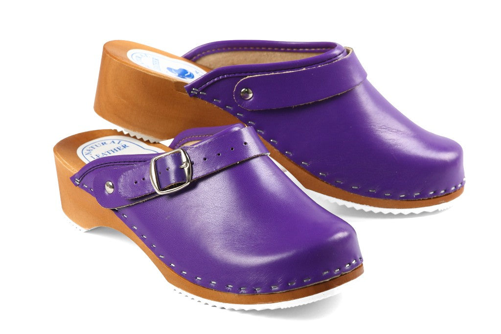 CLOGS Pantolette Sandalette Holz Leder Holzschuhe Holzclogs Damen Lila 39