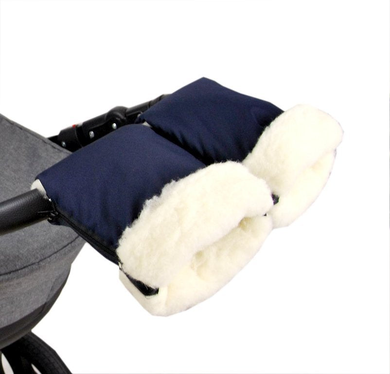 BabyLux Handmuff für Kinderwagen MUFF Reißverschluss MR13 Marine Blau + Wolle