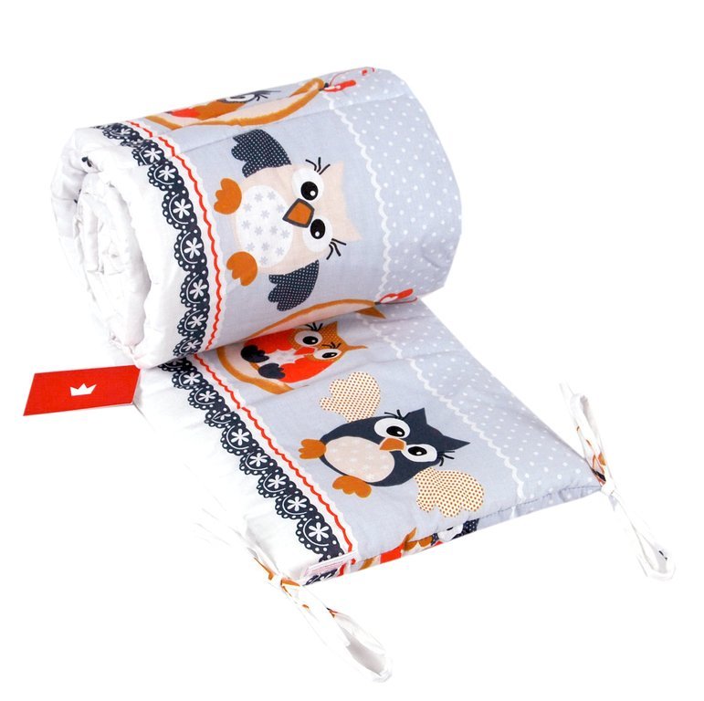 BABYLUX Bettumrandung NESTCHEN mit Kopfschutz 210 x 30 cm 57. Eule Grau
