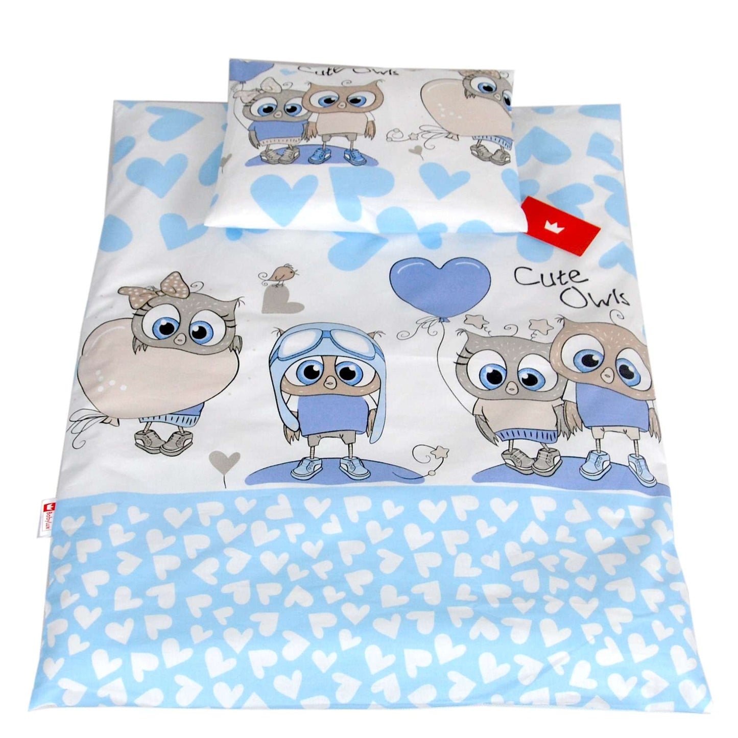 BABYLUX 2 tlg. Set Bezug für Kinderwagen Bettwäsche 60x78cm 102. Eule Blau