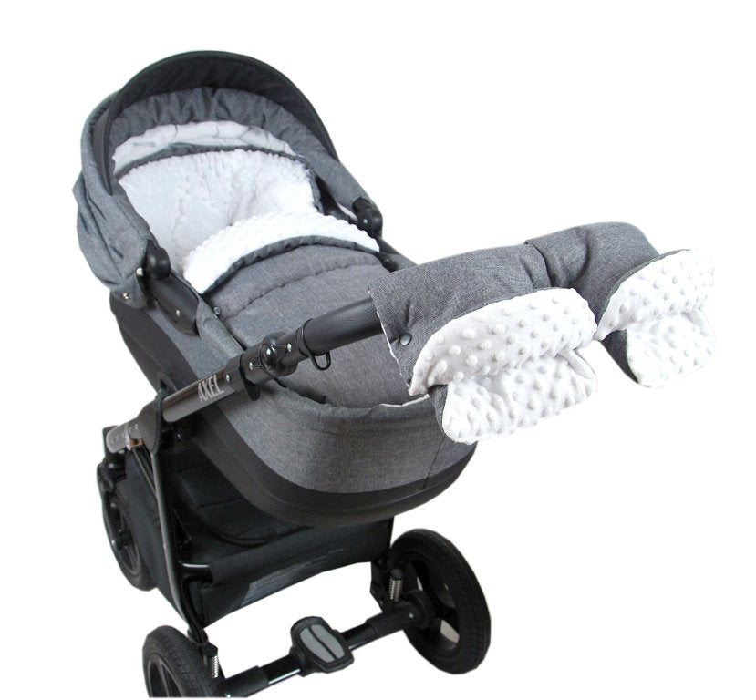 BABYLUX Fußsack 90cm MINKY Kinderwagen Buggy Grau + Minky Weiß + Handmuff