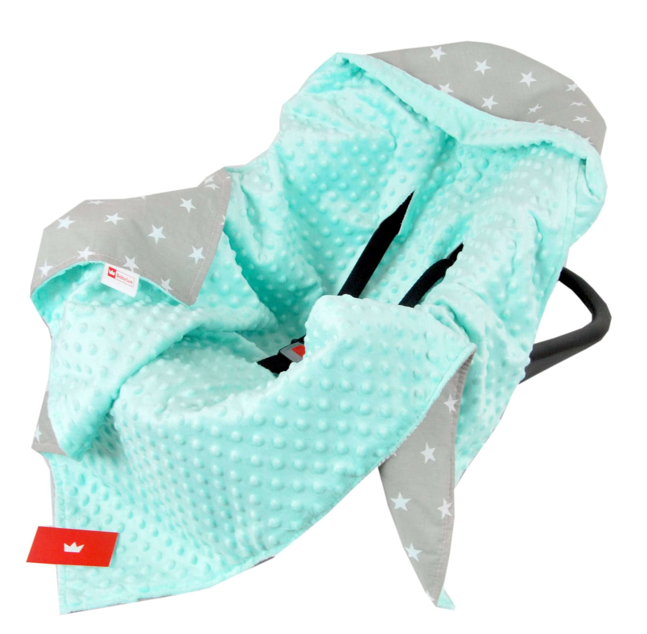 BabyLux EINSCHLAGDECKE 90x90 cm Babyschale Minky Decke 14. Minze + Sterne