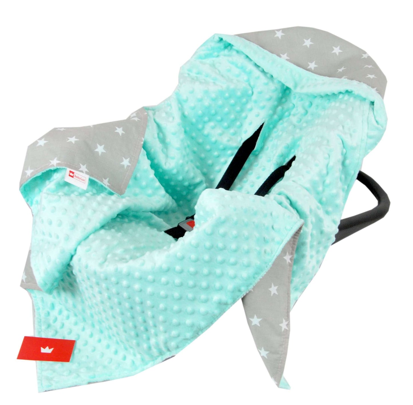 BabyLux EINSCHLAGDECKE 90x90 cm Babyschale Minky Decke 14. Minze + Sterne