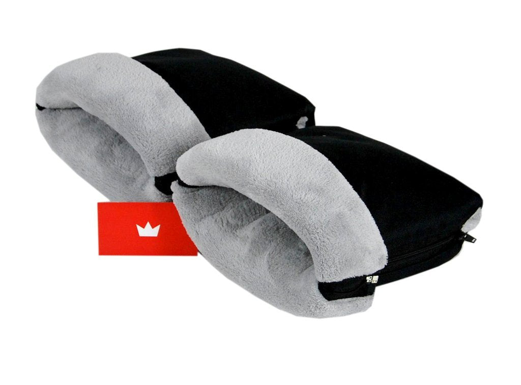 BabyLux Handmuff für Kinderwagen MUFF Reißverschluss MR3 Schwarz + Minky Grau