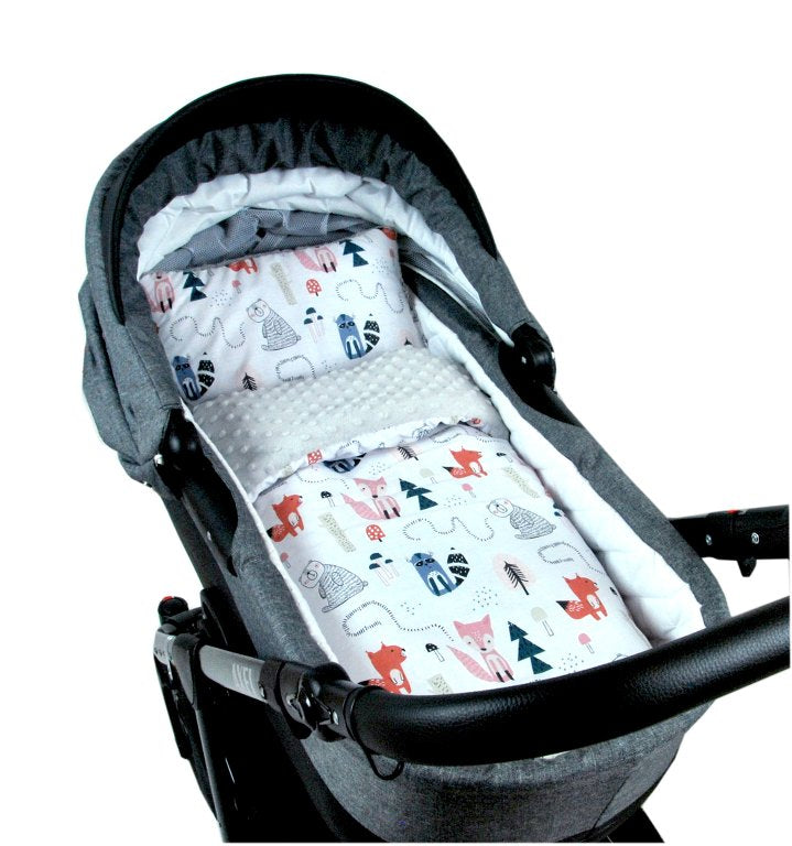 BABYLUX Babydecke MINKY PLÜSCH Kinderwagen 75x60cm MP118 - Grau + Fuchse