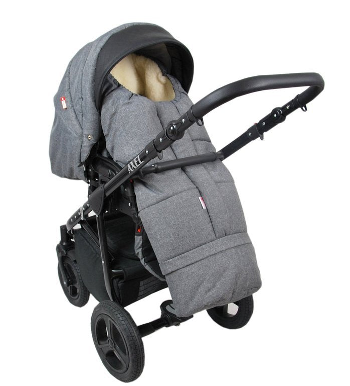 BABYLUX Winterfußsack MUMIE 110cm Kinderwagen Fußsack LAMMWOLLE 55. LEIN Grau