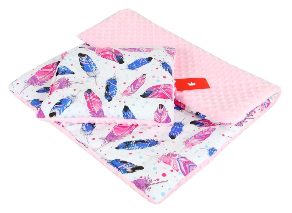 BABYLUX Babydecke MINKY PLÜSCH Kinderwagen 75x60cm MP99 - Rosa + Feder
