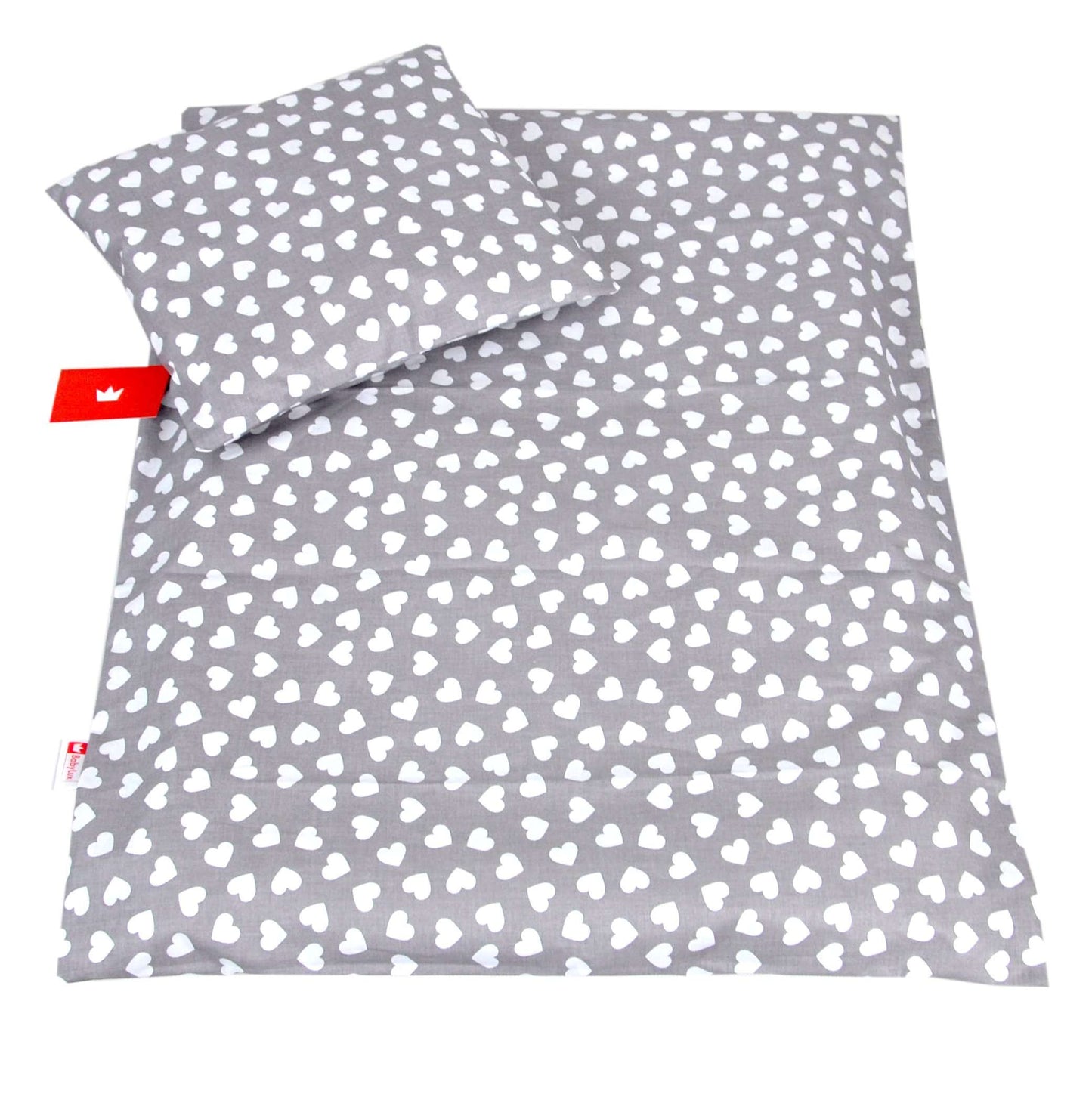 BABYLUX 2 tlg. Set Bezug für Kinderwagen Bettwäsche 60x78cm 95. Herzen Grau