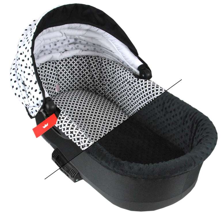 BABYLUX Nestchen für Kinderwagen BABYWANNE Matratze 2Tlg Set W12 - Schwarz + Ma