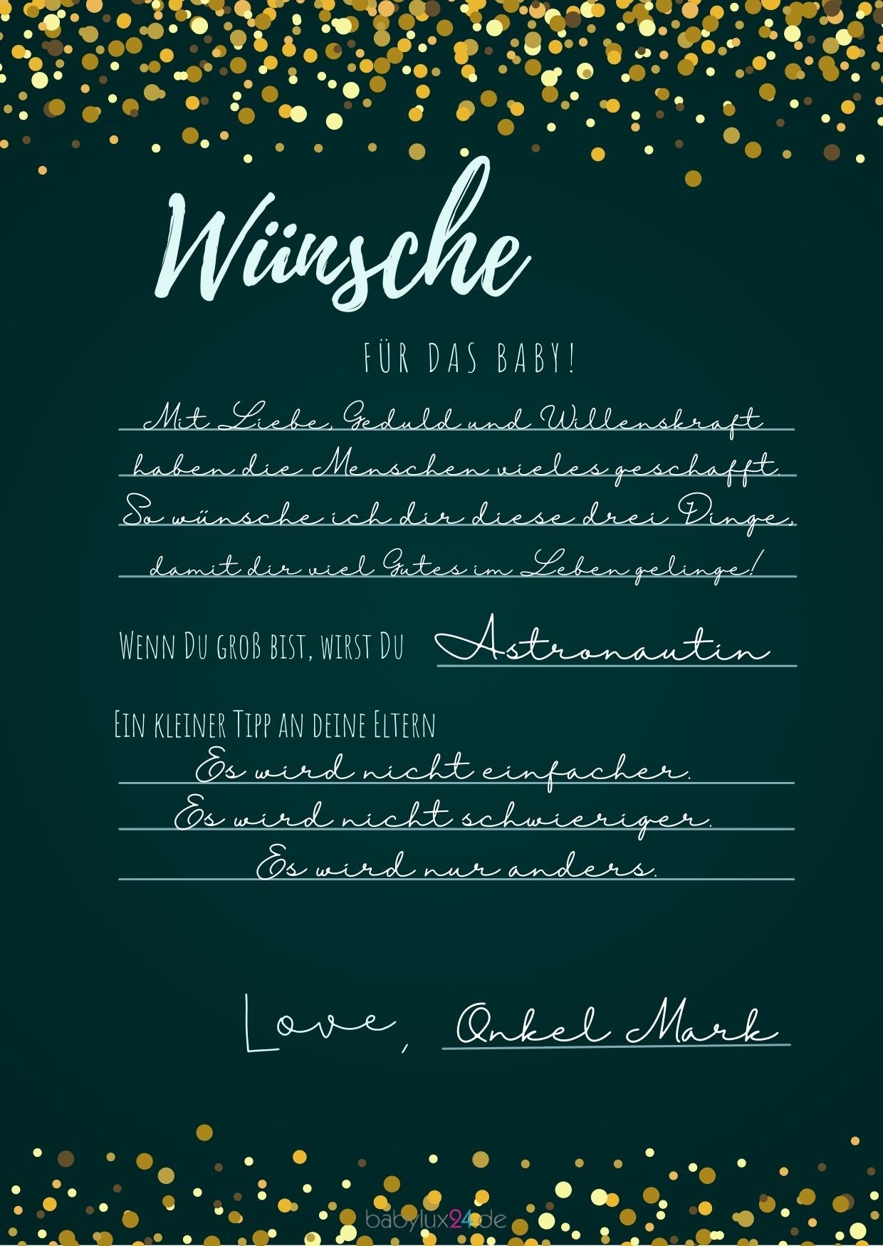 EMI&SAM Babyparty Wunschkarten Karten Junge&Mädchen Baby Shower 20St Dark