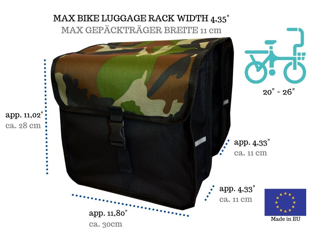 FAHRRADTASCHE Fahrrad 20-26'' Kinder Satteltasche Doppel 39. Schwarz Tarn