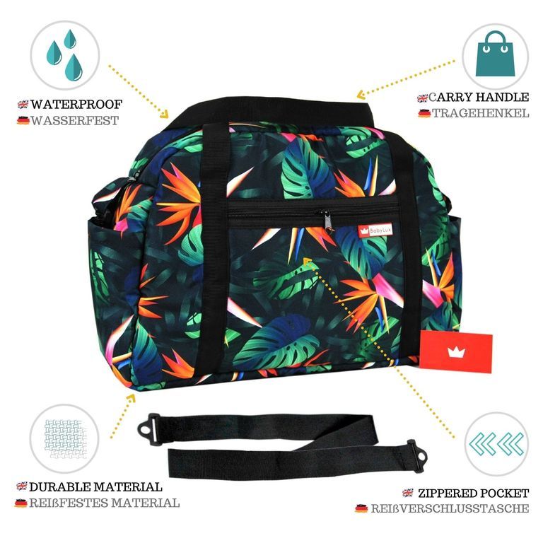 BabyLux Wickeltasche COLORFUL Kinderwagen Buggy Große 82. Schwarz + Tropic