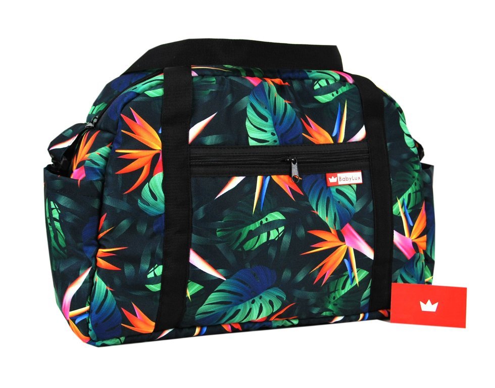 BabyLux Wickeltasche COLORFUL Kinderwagen Buggy Große 82. Schwarz + Tropic