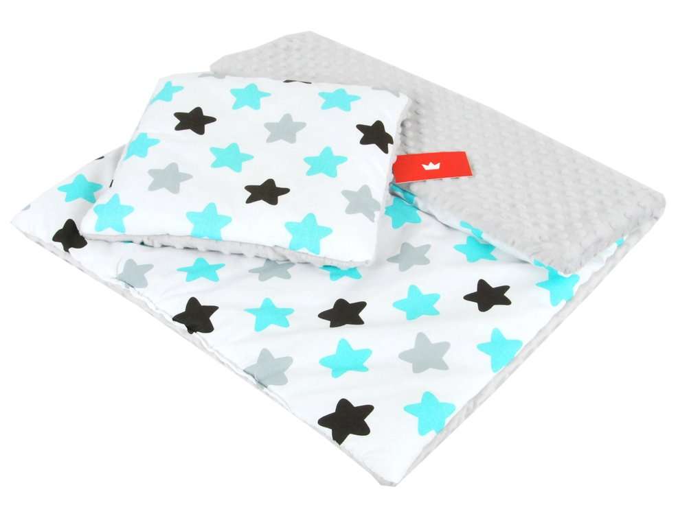 BABYLUX Babydecke MINKY PLÜSCH Kinderwagen 75x60cm MP98 - Grau + Sterne