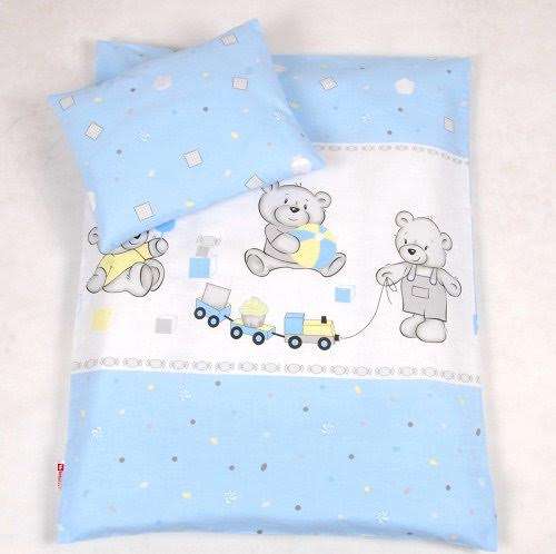 BABYLUX 2 tlg. Set Bezug für Kinderwagen Bettwäsche 60x78cm 70. Bär Cookie Blau