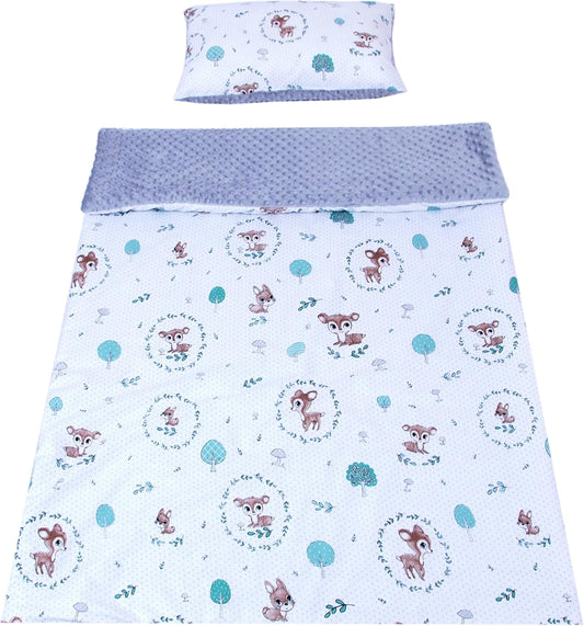 BABYLUX Kuscheldecke 100 x 150 cm Decke Kinderdecke 120. Wald REH + Kissen