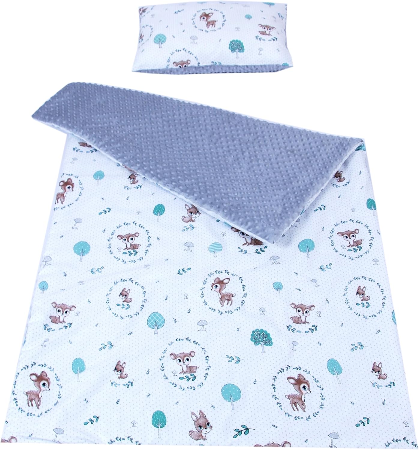 BABYLUX Kuscheldecke 100 x 150 cm Decke Kinderdecke 120. Wald REH + Kissen