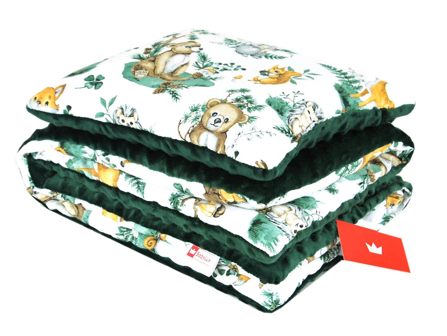 BABYLUX Babydecke MINKY PLÜSCH Kinderwagen 75x60cm MP123 - Grün + Wald Tiere