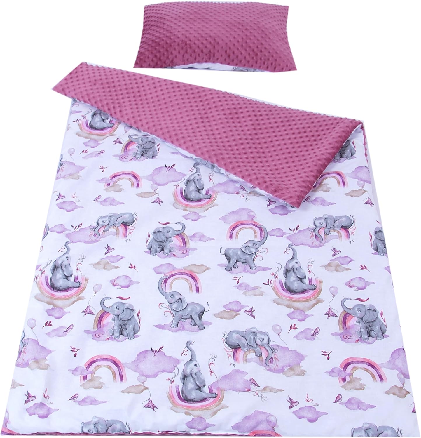 BABYLUX Kuscheldecke 100 x 150 cm Decke Kinderdecke 125. Elefanten Rosa mit Kissen